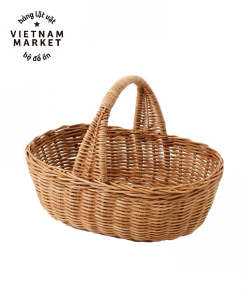 3COINS(スリーコインズ) ラタンオーバルピクニックバスケット／ベトナム