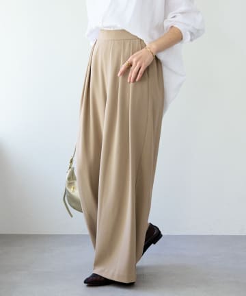 RIVE DROITE(リヴドロワ) 予約【新色追加】【-3kg見え/ウエストゴム/ウォッシャブル/3サイズ】タックワイドスラックス