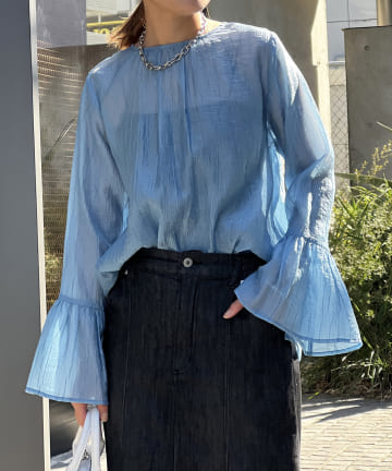 un dix cors(アンディコール) フレアスリーブ2WAYシアーブラウス