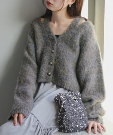 *【S.Lサイズ展開】カットアウトメランジニットカーディガン