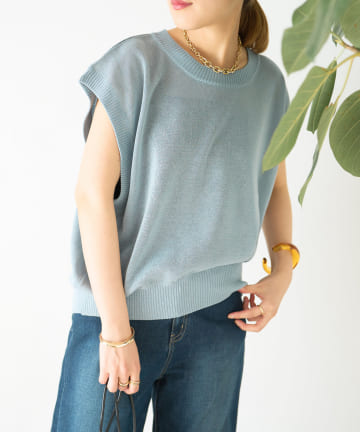 un dix cors(アンディコール) 《旅行におすすめ・しわになりにくい》リネン混フレンチスリーブニット