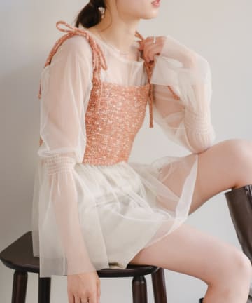 OUTLET(アウトレット) 【Kastane】チュールシャーリングTEE＆ニットビスチェSET