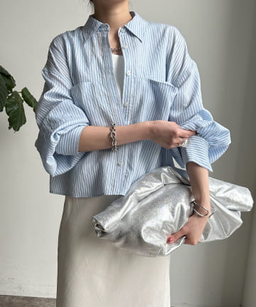 DOUDOU(ドゥドゥ) ショート丈ストライプシャツ