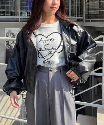 フェイクレザーショートブルゾン