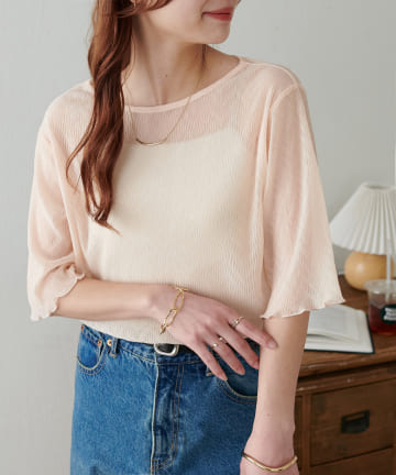 DISCOAT(ディスコート) 【新色追加!/WEB限定】前後2WAYラメプリーツシアーT