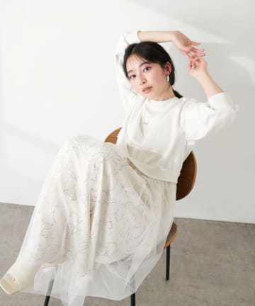 natural couture(ナチュラルクチュール) 異素材ドッキングチュールワンピース