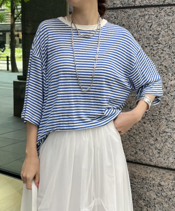 DOUDOU(ドゥドゥ) 【WEB限定】クルーネックボーダーワイドTEE
