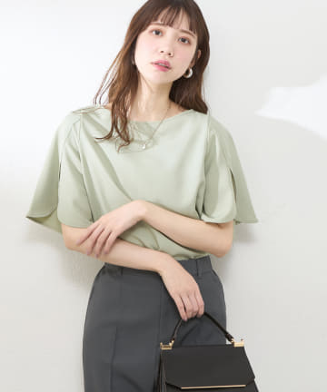 natural couture(ナチュラルクチュール) BACKパールハチワレスリーブTOPS