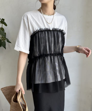 DOUDOU(ドゥドゥ) 【WEB限定】チュールビスチェドッキングTEE