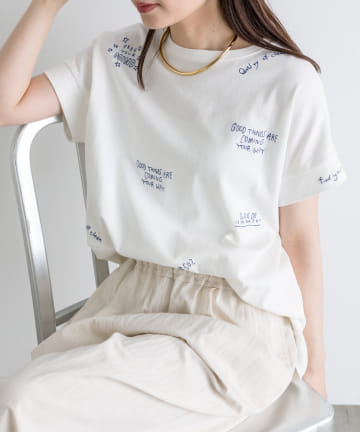 PUAL CE CIN(ピュアルセシン) 手書き風ロゴ刺繍Tシャツ