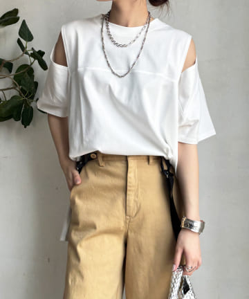 袖スリット5分袖TEE
