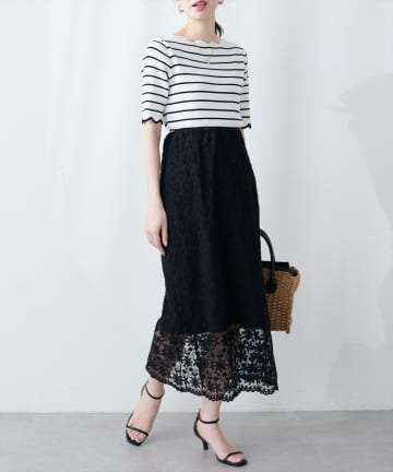 natural couture(ナチュラルクチュール) シアー刺繍Aラインスカート