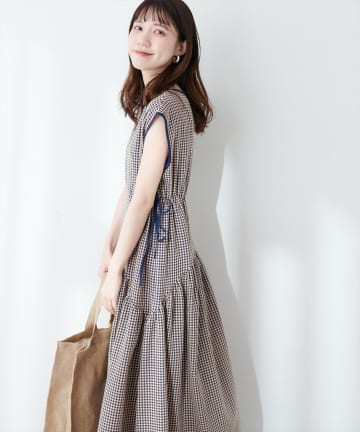 natural couture(ナチュラルクチュール) 【WEB限定】ドロストデザインチェック柄ワンピース