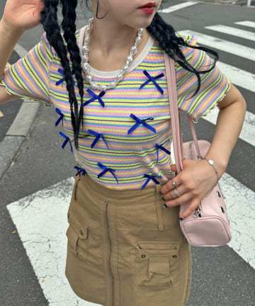 【HELLO.SANFRANCISCO/ハローサンフランシスコ】マルチボーダーリボンTee