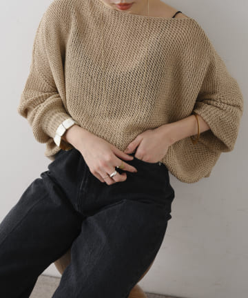 OUTLET(アウトレット) 【Omekashi】リネンワイドニットプルオーバー