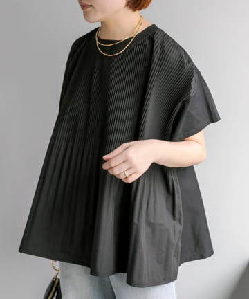 PUAL CE CIN(ピュアルセシン) 【Du noir/WEB限定】フロントプリーツシルケットTシャツ