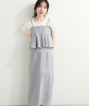 natural couture(ナチュラルクチュール) フロントZIPペプラムキャミ+ナロースカートセット