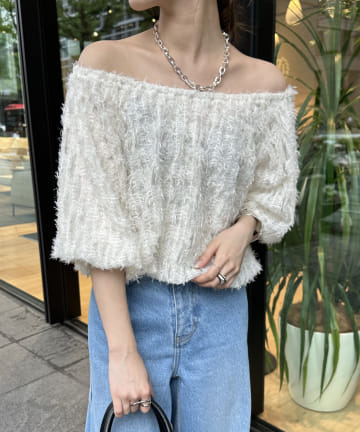 DOUDOU(ドゥドゥ) 【WEB限定】 フリンジチュールプルオーバー