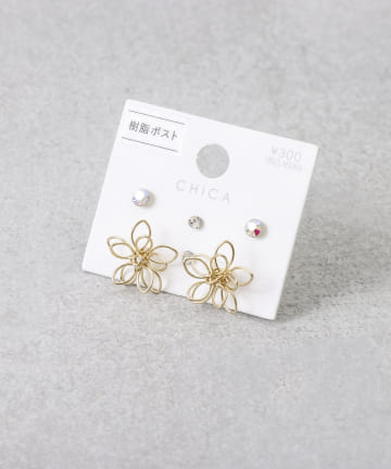 ワイヤーフラワー樹脂ピアス6個セット