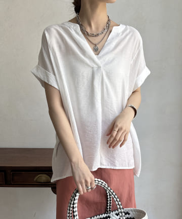 DOUDOU(ドゥドゥ) 【WEB限定】異素材切替ブラウス