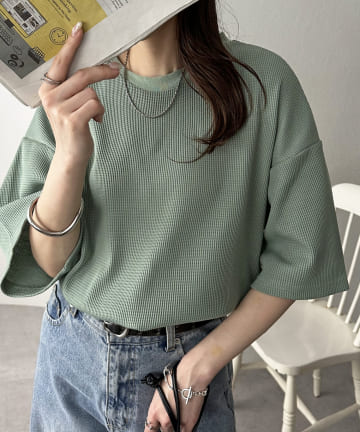 DISCOAT(ディスコート) 【ストレスフリーな着心地◎/24色展開】ワッフル半袖Tシャツ《WEB限定》
