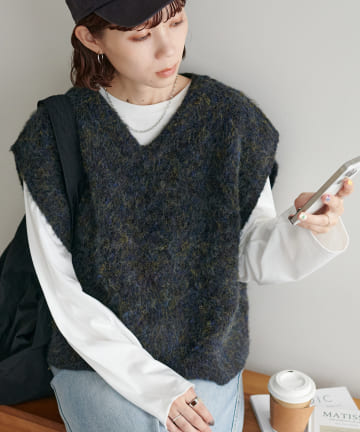 【WEB限定】メランジシャギーショートベスト