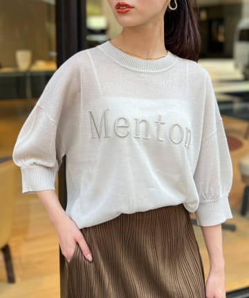 Chez toi(シェトワ) 刺繍ロゴ5分袖シアープルオーバー