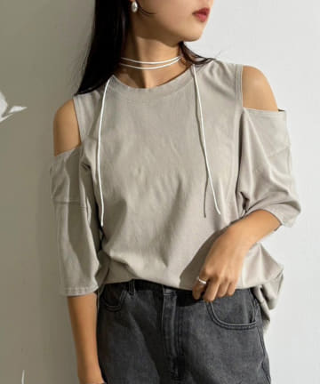 【OTONA NICE】肩あきピグメント加工Tシャツ