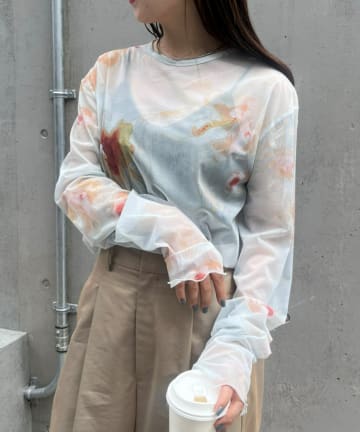 【WILLOW】総柄シアーニュアンスTEE