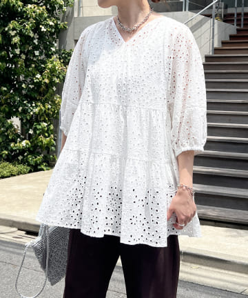 《ヘルシーな透け感》コットンレースチュニック