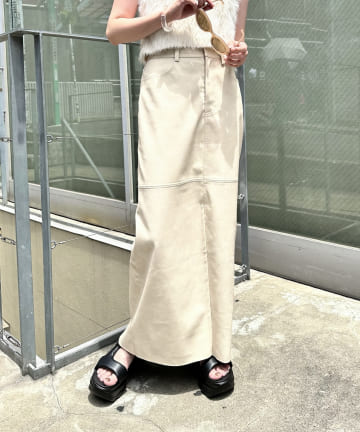 [mline]フェイクレザースリットスカート