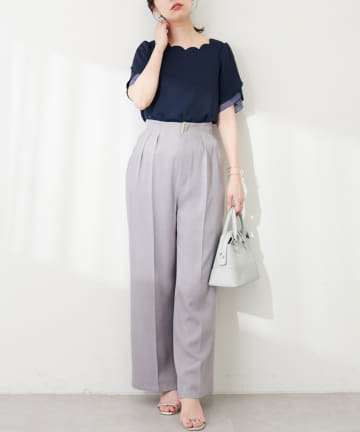 natural couture(ナチュラルクチュール) osonoゴールドバー付きタックパンツ