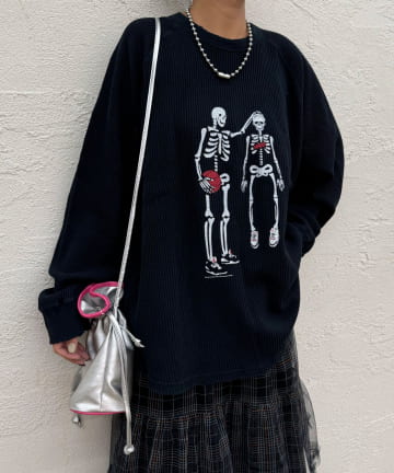 【THRIFTY LOOK/スリフティールック】MARS SKULL WAFFLE RAGLAN LS