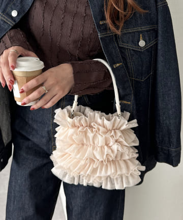 【２WAYで使える◎】チュールフリルミニショルダーバッグ
