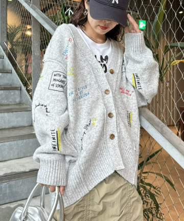 未使用・タグ付CIAOPANIC 手書きオーバーニットカーディガン ライトグレー HELLO.SANFRANCISCO/ハローサンフランシスコ】手書きオーバーニット