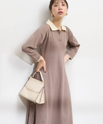 natural couture(ナチュラルクチュール) osono配色スキッパー衿ニットワンピース