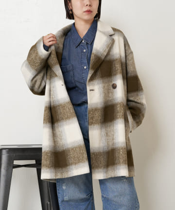 Jena espace merveilleux(ジェナ エスパスメルヴェイユ) チェック柄シャギーコート
