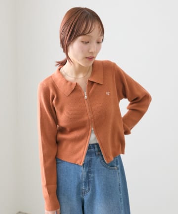 衿付Wジップカーディガン