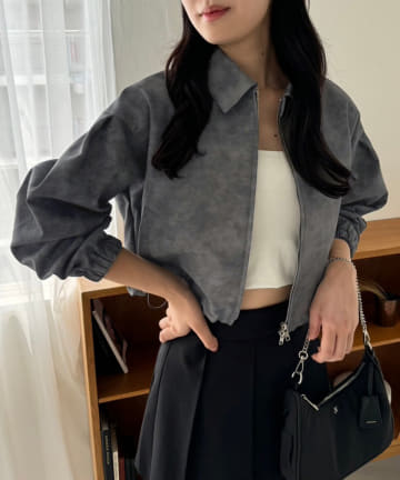 フェイクレザーショートブルゾン