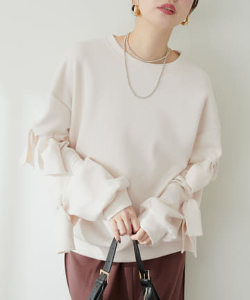 natural couture(ナチュラルクチュール) 袖リボンダンボールプルオーバー