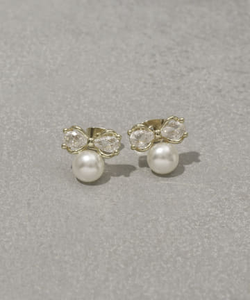 キュービックリボンパールピアス