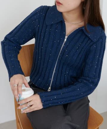 【WEB限定】ラメスパンコールWジップカーディガン