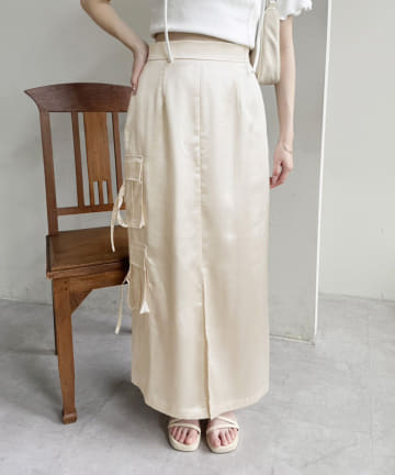 NICE CLAUP / OLIVE des OLIVE OUTLET(ナイスクラップ  / オリーブ デ オリーブ アウトレット) 【one after another】カーゴポケットサテンスカート