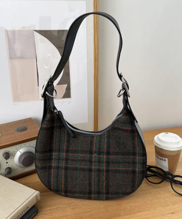 チェックコンビ円形バッグ