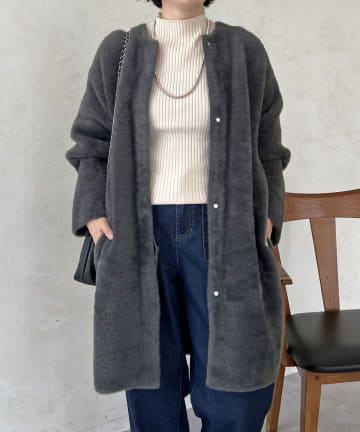 ダブルフェイスシャギーノーカラーコート