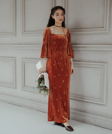 Kastane(カスタネ) 【オケージョンドレス/結婚式】velour bell sleeve dress