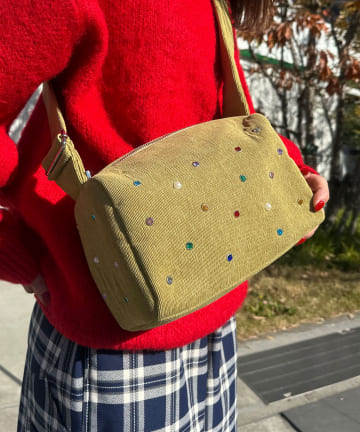 ラインストーンコーデュロイバッグ