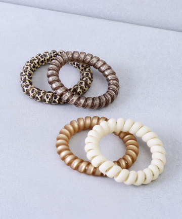 3COINS(スリーコインズ) レオパード柄コイルポニー4個セット