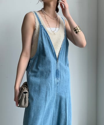 【完売カラー再追加！/サイズ展開あり】細紐デニムフロントジップサロペット