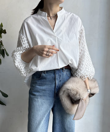 【WEB限定】袖レーススキッパーシャツ